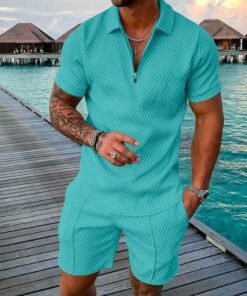 Men’s Water Green Color Printed Polo Suit