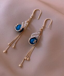 Golden Peacock Drop Earrings