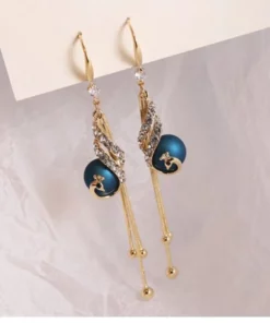 Golden Peacock Drop Earrings