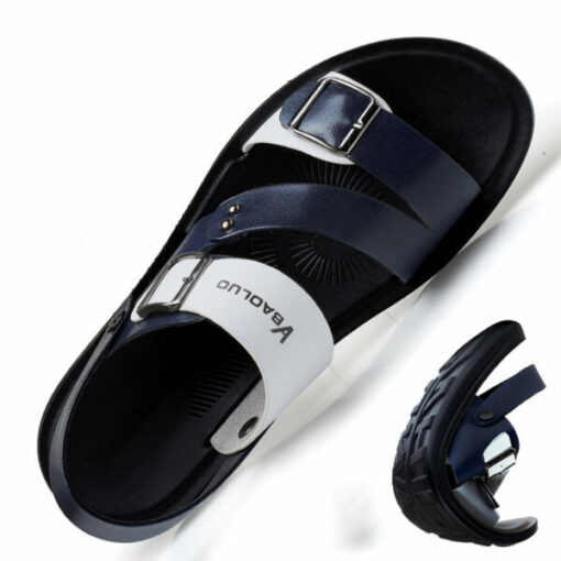 Ting-init nga Fashion Breathable Leather Men Beach Slippers