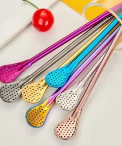 Stainless Steel Stirring Spoon With Filter Straw