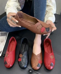 Women's Embroidered Low Heel Slip On Shoes