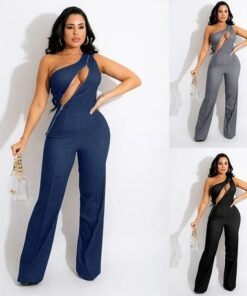 Zipper Detail Denim Jumpsuit