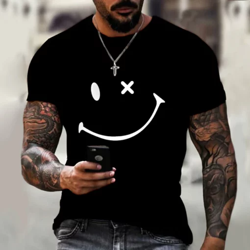 T-skjorte for menn med 3D-utskrift, grafisk optisk illusjon Plussstørrelse, korte ermede fritidsoverdeler