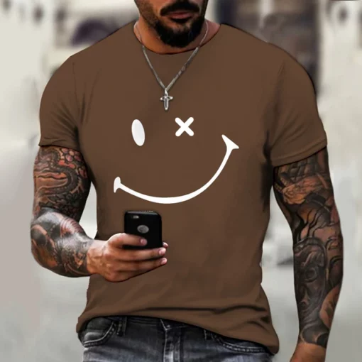 T-skjorte for menn med 3D-utskrift, grafisk optisk illusjon Plussstørrelse, korte ermede fritidsoverdeler