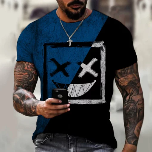 Vyriški marškinėliai su 3D spausdinta grafine optine iliuzija plius dydžio trumpomis rankovėmis laisvalaikio viršūnės