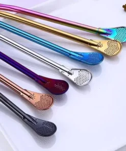 Stainless Steel Stirring Spoon With Filter Straw