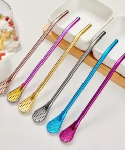 Stainless Steel Stirring Spoon With Filter Straw