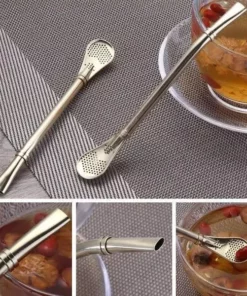Stainless Steel Stirring Spoon With Filter Straw