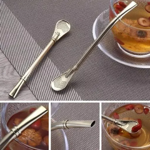 Stainless Steel Stirring Spoon Uban sa Filter Straw