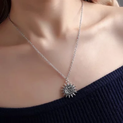Stainless Steel Dainty Sun Pendant Necklace