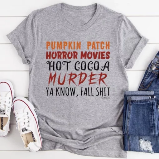 Koszulka z łatką dyni Horror Movies Hot Cocoa