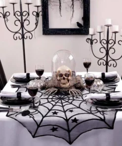 Black Lace Spiderweb Table Runner For Halloween