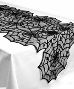 Black Lace Spiderweb Table Runner For Halloween