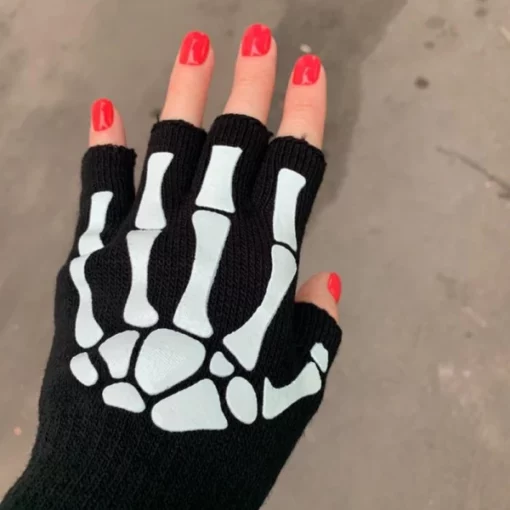 Žiara v tme Realistické rukavice s kostrou na Halloween