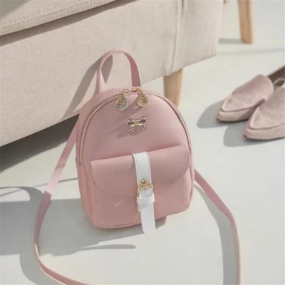Adorable Mini Pink Leather Backpack