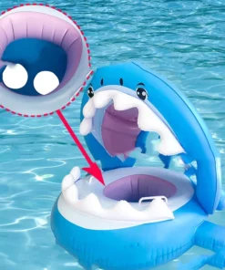 Inflatable Swimming Ring For Kids With Awning Shark Seat