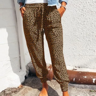 Women’s Leopard Print Drawstring Casual Trousers