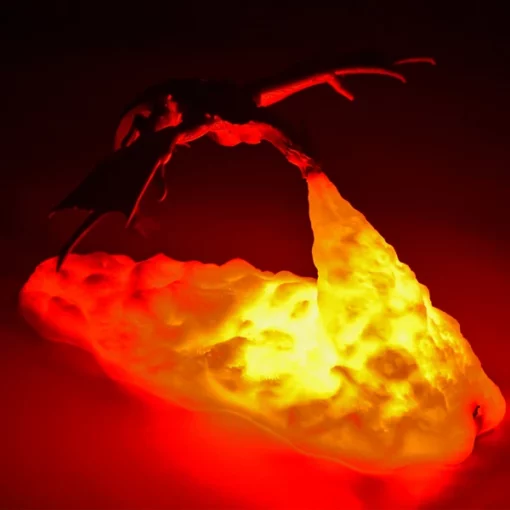 Llambë nate e dragoit me frymëmarrje 3D me zjarr