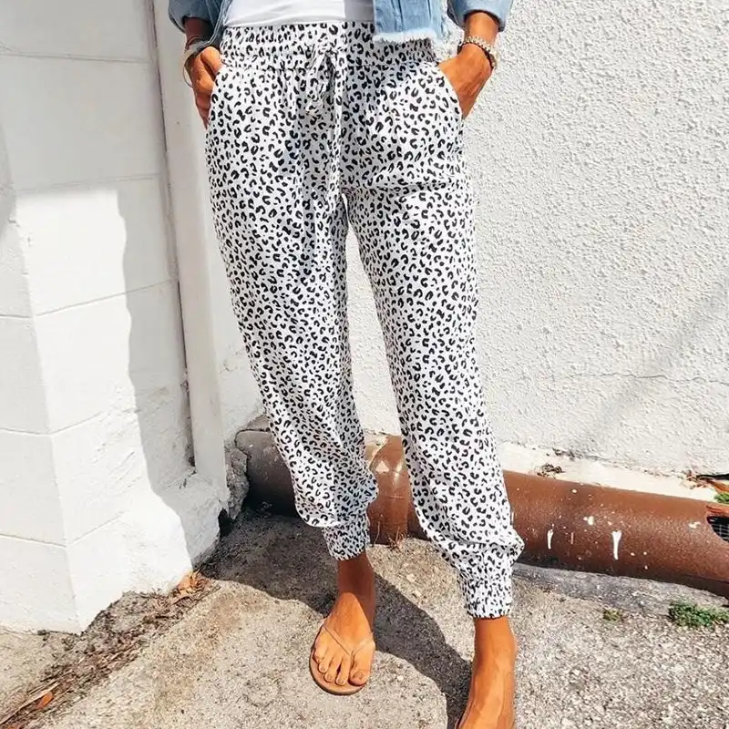Women’s Leopard Print Drawstring Casual Trousers