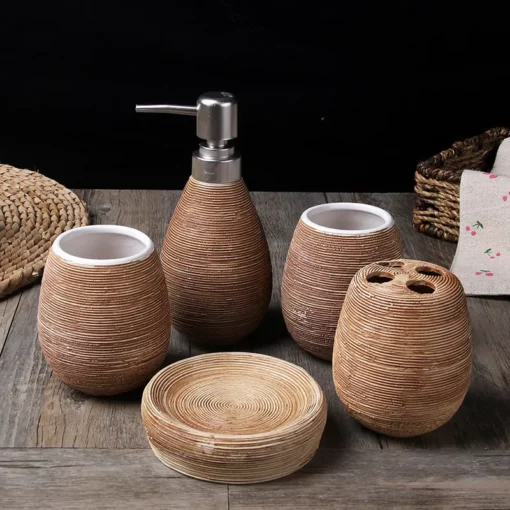 Set d'accessori di bagnu di 5 pezzi in ceramica spazzolata