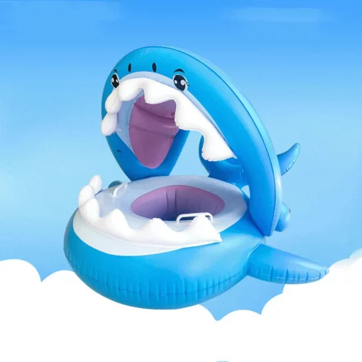 Надувное плавательное кольцо для детей с тентом для акулы
