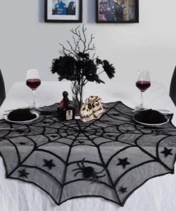 Black Lace Spiderweb Table Runner For Halloween