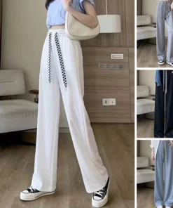 Ice Silk Checkered Wide Leg Pants