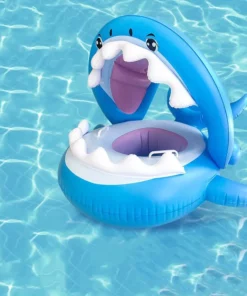Inflatable Swimming Ring For Kids With Awning Shark Seat