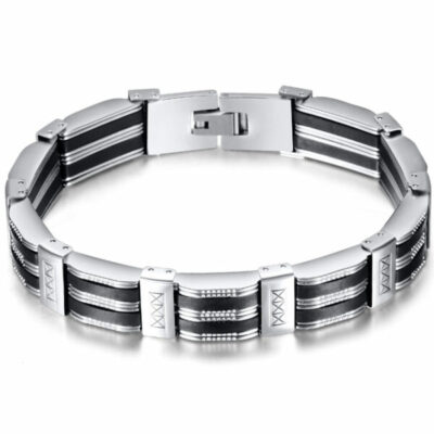 Luxury Black Silicone Stainless Steel Bracelet Men