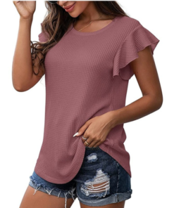 Waffle Lace Sleeve Soft T-shirt