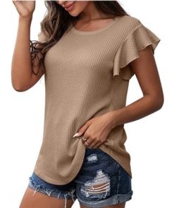Waffle Lace Sleeve Soft T-shirt