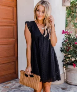 V-neck Summer Short Sleeve Lace Dress