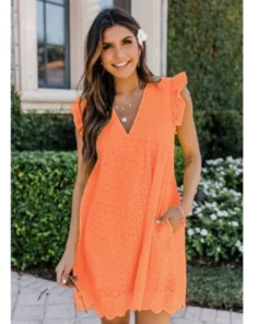 V-neck Summer Short Sleeve Lace Dress