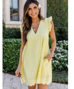 V-neck Summer Short Sleeve Lace Dress