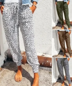 Women’s Leopard Print Drawstring Casual Trousers