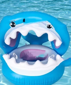 Inflatable Swimming Ring For Kids With Awning Shark Seat