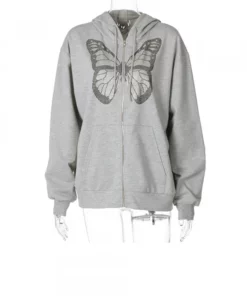 Polyester Butterfly Zipper Hoodie