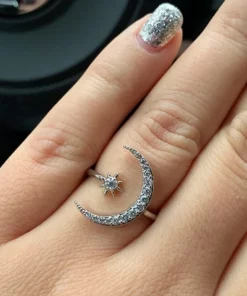 Zinc Alloy Moon And Star Ring