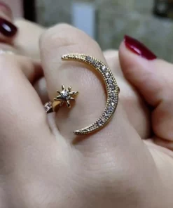 Zinc Alloy Moon And Star Ring