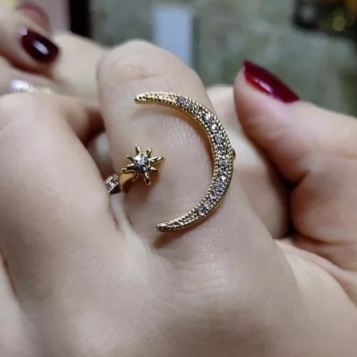 Zinc Alloy Moon and Star Ring