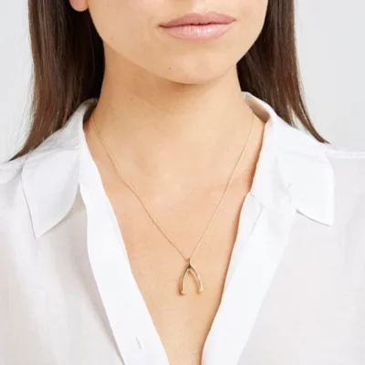 Copper Wishbone Charm Necklace With Stainless Steel Chain