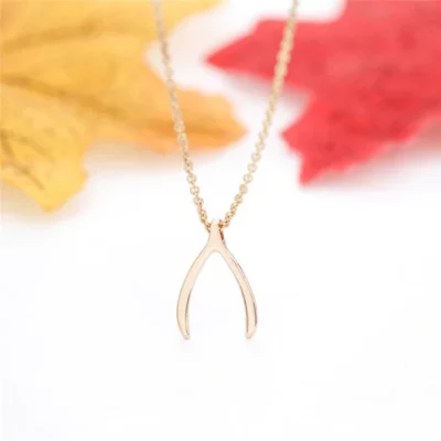 Copper Wishbone Charm Necklace With Stainless Steel Chain