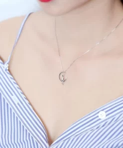 Cat & Moon Pendant Necklace Jewelry
