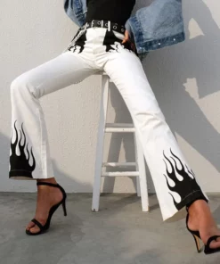 White and Black Flame Jeans