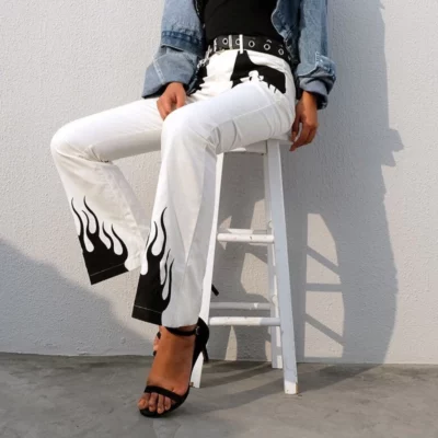 White and Black Flame Jeans