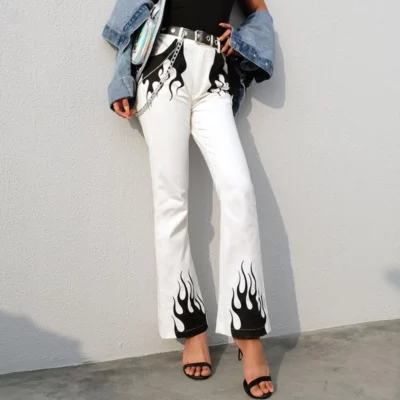 White and Black Flame Jeans