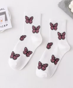 Cute Butterfly Print Crew Socks