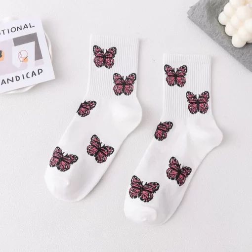 Roztomilý Butterfly Print Crew Ponožky