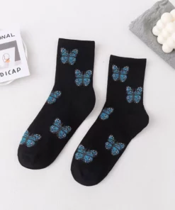 Cute Butterfly Print Crew Socks